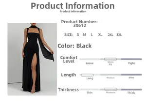 Detail of high side slit and waist tie on a slim fit sleeveless black maxi dress