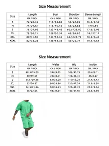 Detailed size chart for men's loose summer T-shirt and shorts set in CM and INCH