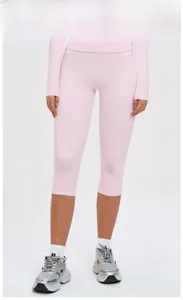 Close-up of Cherry Blossom Pink high-waist yoga shorts with seamless fabric detail
