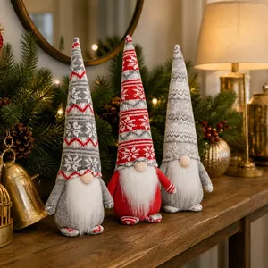 Handmade Christmas Gnome Plush Doll Nordic Tomte Nisse Ornament Snowflake Knitted Pointed Hat For Home Holiday Decor