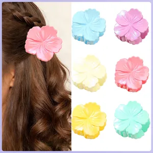 Small Hibiscus Flower Hair Claw Clip Colorful Pearly Shiny Floral Hair Grips For Women Girls Fashion Hair Accessories