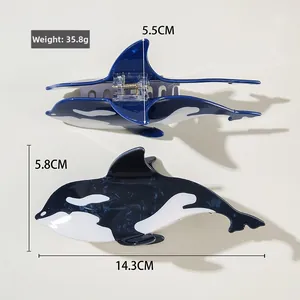 Orca whale hair claw clip dimensions 14.3cm length with glossy acetate marble texture