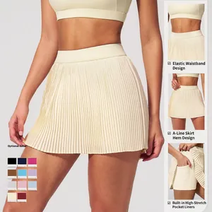Atmungsaktiver Tennis-Faltenrock mit hoher Taille und Taschen in Hellgelb