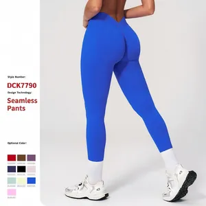 Women Seamless Yoga Pants High Waist Booty Leggings V-Back Sports Tights Gym Workout Running Scrunch Butt Trousers Quick Dry Nylon