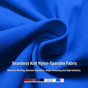 Seamless bright blue high-waisted yoga pants made from moisture-wicking knitted fabric