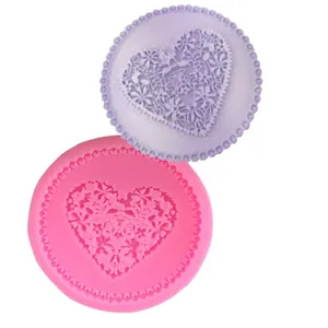 DIY heart and flower lace texture silicone mold for fondant and clay crafts, set of two