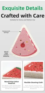 Macro detail of watermelon-shaped wood pulp sponge showing porous foam and dual texture