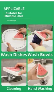 Macro detail of watermelon printed wood pulp sponge for kitchen and bathroom cleaning