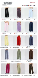 Collage of high-waist wide-leg yoga pants showing 15 different color options available