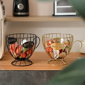 Coffee Capsule Holder Metal Storage Basket Mug Shape Iron Art Coffee Pod Organizer For Countertop Modern Minimalist