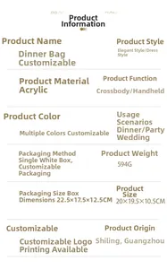 Detailed technical specifications for acrylic heart-shaped clutch bag for parties