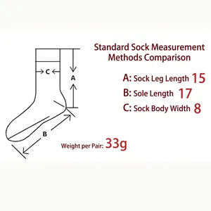 Size chart showing measurement methods for Christmas cotton socks with length and weight