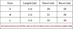 Polka dot summer dress size chart showing measurements for length, bust, and waist in cm