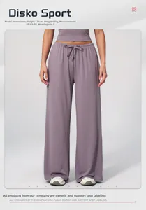 Detail view of high-waist loose yoga pants in mauve color with drawstring waist
