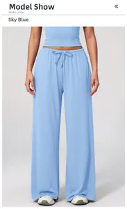 Sky Blue high-waisted wide-leg lounge pants and sleeveless tank top on model