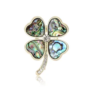 Elegante Spilla Quadrifoglio in Lega per Donna Forma Cuore Madreperla Strass Spilla Gioielli per Matrimonio Banchetto