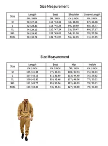 Detailed size chart for men's hooded sweatshirt and joggers set showing M to XXXL