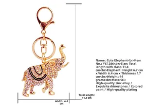 Spécifications de taille pour porte-clés éléphant en strass avec fermoir doré