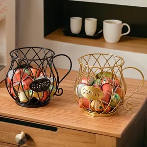 Coffee Capsule Holder Metal Wire Storage Basket Cup Teapot Shaped Organizer Rack For Kitchen Bar Countertop Iron Art Hollow