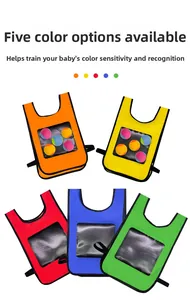 Detailed view of kids exploration vests in five colors for color recognition training