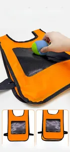 Detail view of double-sided sticky vest for kids outdoor dodgeball game with front and back views