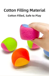 Detail of soft cotton-filled colorful toy balls showing high resilience and soft texture