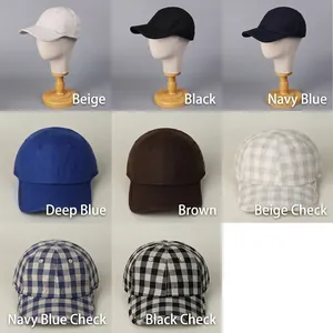 Classic cotton linen baseball cap collection with solid colors and plaid patterns
