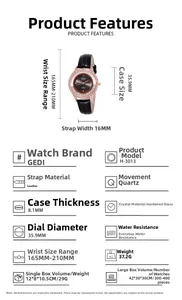 Spécifications détaillées de montre luxe en cuir avec lunette diamant or rose