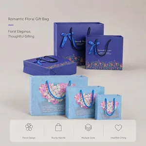 Floral Heart Paper Gift Bag With Ribbon Bow Handheld Packaging Tote For Birthday Wedding Party Favors Specially For You