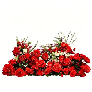 Floral wall sticker featuring red roses, white flowers and berries on a white background