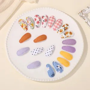 18-piece colorful floral and checkered fabric BB hair clips set for kids