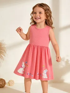 Summer Girls Polka Dot Embroidery Cotton Dress Sleeveless Short Sleeve Rabbit Flower Princess Sweet Party Dress For Kids