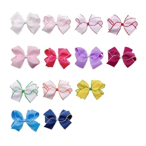 Handgefertigte Mädchen Ripsband Schleife Haarspangen Mit Muschelsaum Stickerei Süße Kinder Haarschmuck Boutique Geschenk