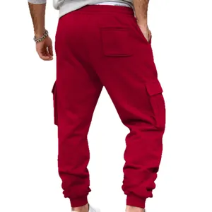 Pantalon cargo homme rouge en polaire avec poches latérales et cordon de serrage
