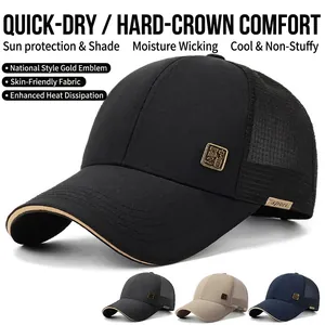 Breathable Mesh Baseball Cap For Men Women Hard Top Sunshade Hat With Metal Emblem Adjustable Outdoor Trucker Cap Casual Sport Hat