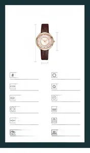 Detailed specifications of women's quartz watch with brown leather strap and crystal bezel