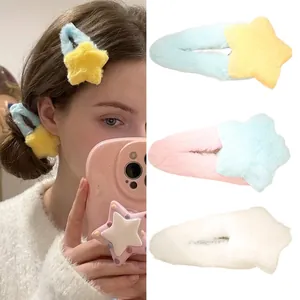 Süße Plüsch Stern Haarspange Weiche Kunstpelz Macaron Farbe Japanischen Stil Haarnadel BB Clip Für Damen Mädchen Haarschmuck