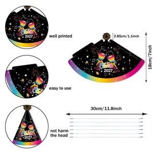2027 New Year party paper hat with rainbow Cheers 2027 design and elastic strap decoration