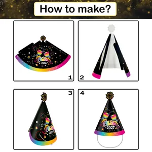 DIY assembly guide for Cheers 2027 New Year party hats with elastic chin straps