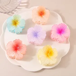 Elegant Gradient Flower Hair Claw Clip For Women Matte Resin Hibiscus Floral Large Hair Catch Accessory For Daily Vacation