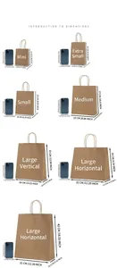 Tableau des tailles pour 7 types de sacs en papier kraft avec poignées de transport