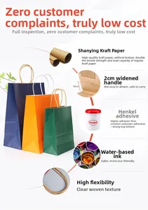 Detail view of colorful kraft paper bags with 2cm wide seam and twisted rope handle
