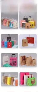 Detailed grid view of assorted thick kraft gift bags with various colored ribbon handles
