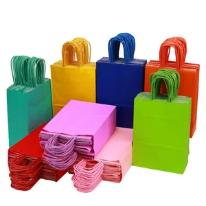 Colorful macaron kraft paper gift bags with twisted handles in assorted bulk pack