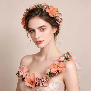 Ghirlanda di Fiori Fatta a Mano Cerchietto Con Nastro Corona di Fiori Bohemien per Donna Sposa Matrimonio Spiaggia Accessorio