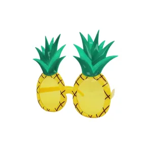 Novelty pineapple shaped party sunglasses with yellow frames and green leaf accents