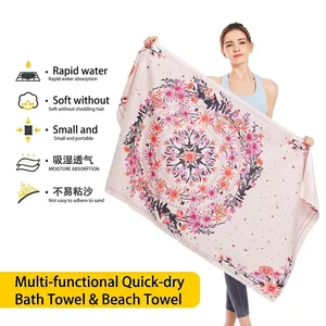 Microfiber Beach Towel Quick Dry Absorbent Sand Free Bohemian Mandala Floral Tropical Sloth Print Lightweight Travel Swimming Wrap