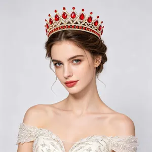 Baroque Luxury Alloy Teardrop Rhinestone Crown Tiara For Women Wedding Party Bridal Hair Accessories Vintage Queen Headpiece