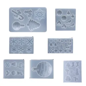 7-piece DIY Christmas silicone molds for resin featuring snowflakes and tree shapes
