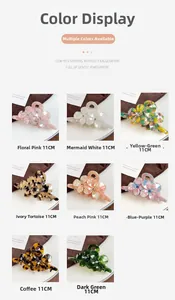 Détails de 8 motifs de pinces à cheveux fleurs en acétate de 11cm avec strass